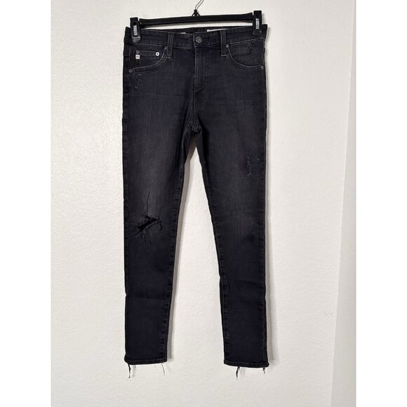 AG Adriano Goldschmied Jeans Women Sz 27R The Farrah Skinny Ankle Black Distress - Picture 1 of 5
